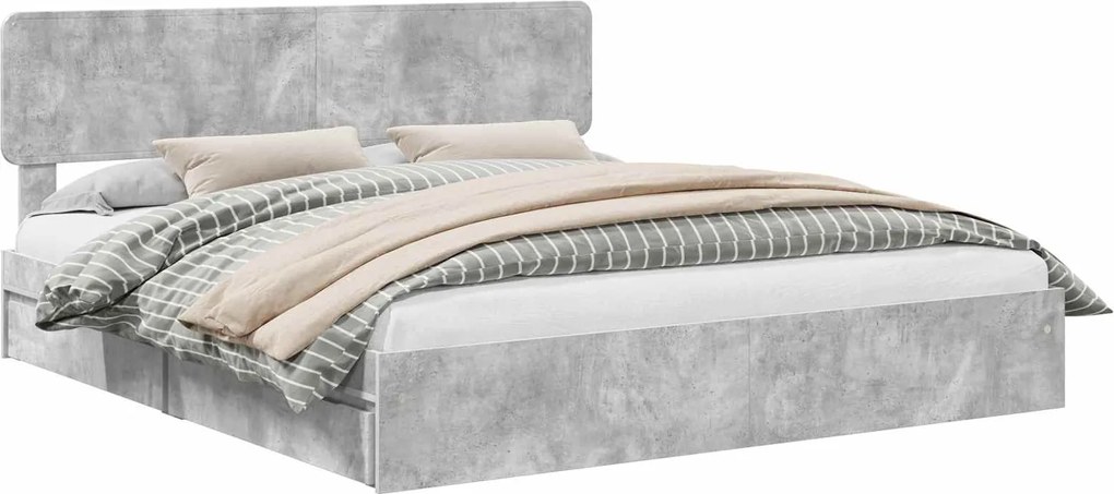 vidaXL Pat cu storage Gri din beton 200 x 200 cm Lemn compozit