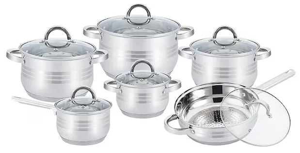 Set oale si tigaie inox cu capace 12 piese Kitchen Pro PRO 1260