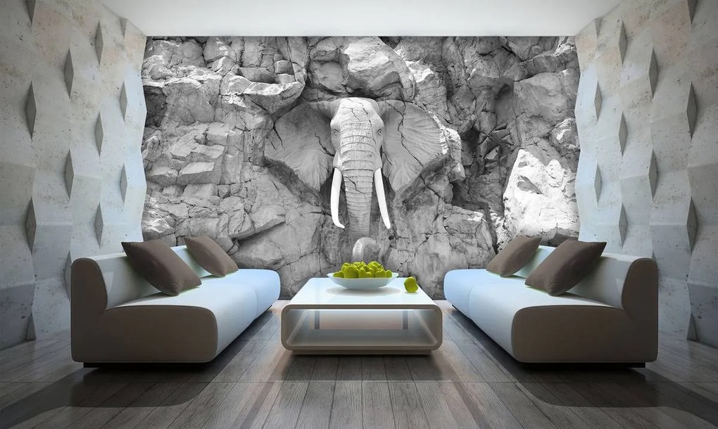 Fototapet - Elefant  sculptat în piatră - gri (152,5x104 cm)