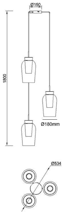 Lustra cu 3 pendule design modern Nora negru/ marmura neagra