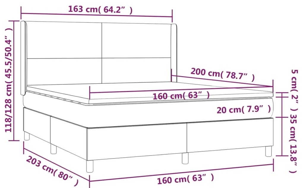 Pat box spring cu saltea, roz, 160x200 cm, catifea Roz, 160 x 200 cm, Design simplu