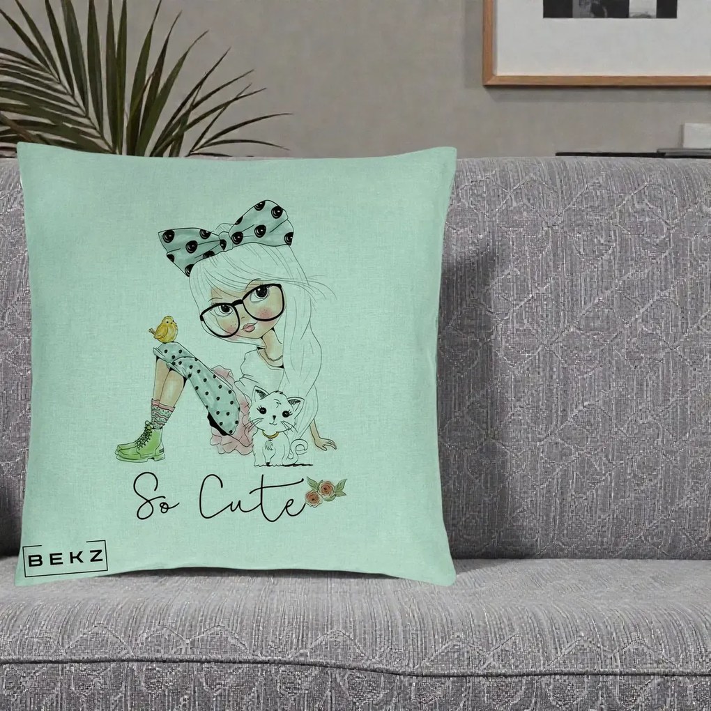 Perna Decorativa So Cute Fata Fashion, 40x40 cm, Verde Menta, Husa Detasabila, Perna Inclusa, BEKZ®