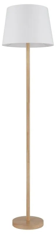 Lampadar de podea metal aspect lemn abajur textil alb JORIS