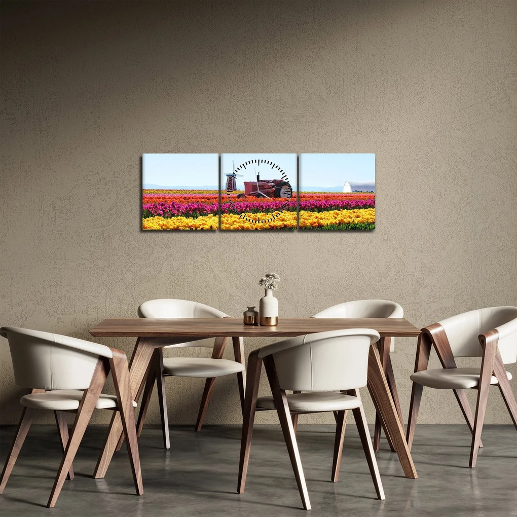 Tablou cu farma de lalele (cu ceas) (90x30 cm)