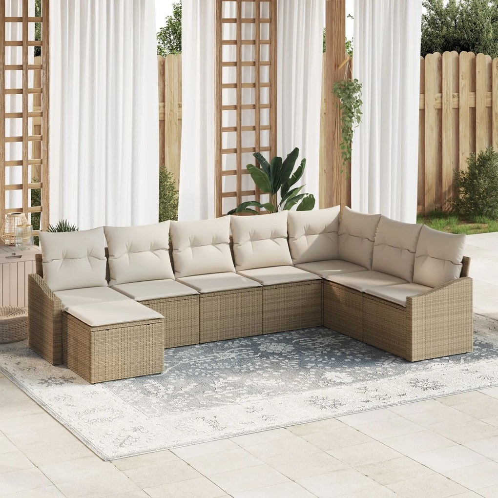 vidaXL Set de canapele pentru grădină 8 pcs Bej Rattan poli