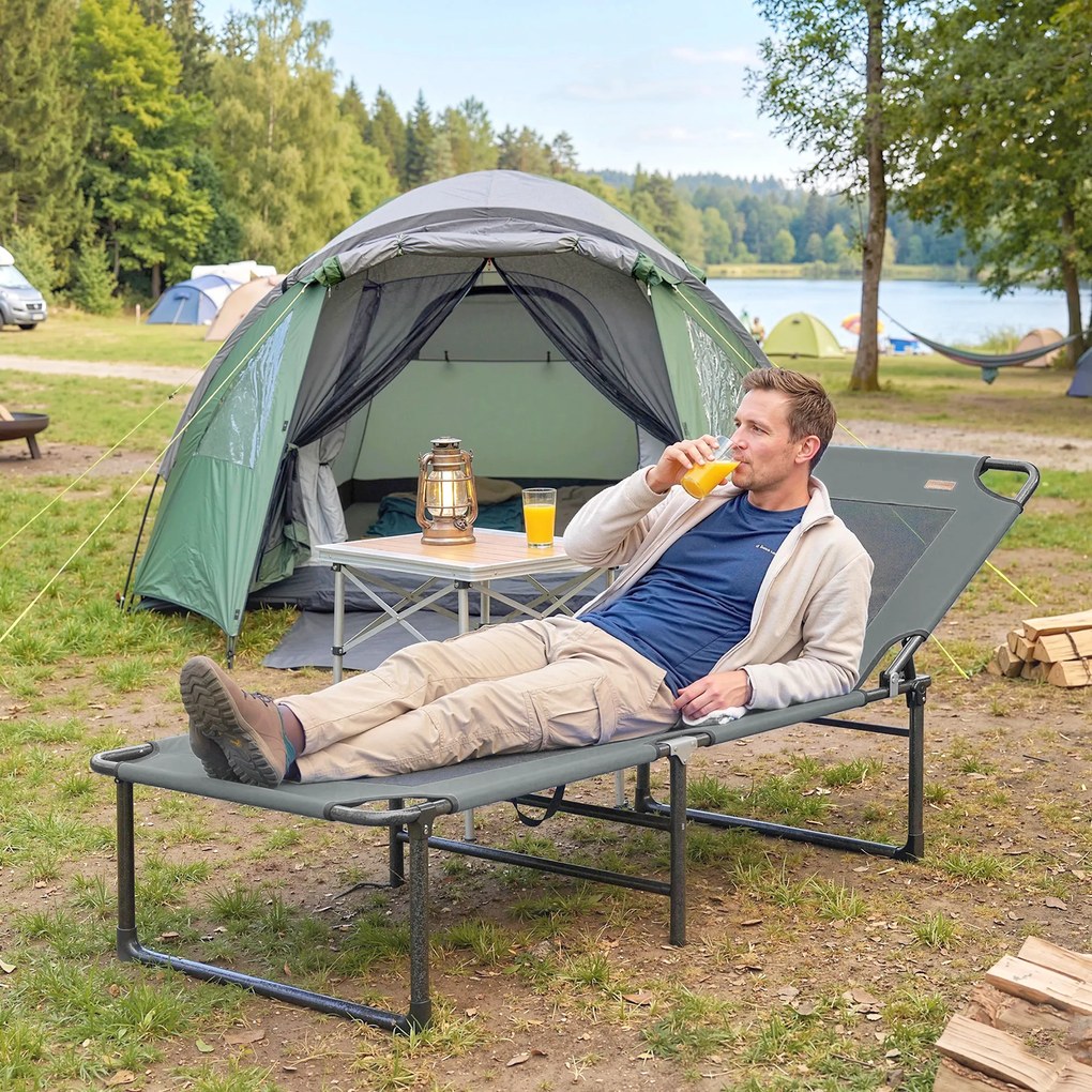 Outsunny Șezlong de Exterior Reglabil 4 Poziții, Scaun Pliabil cu Mâner, Gri. | Aosom Romania