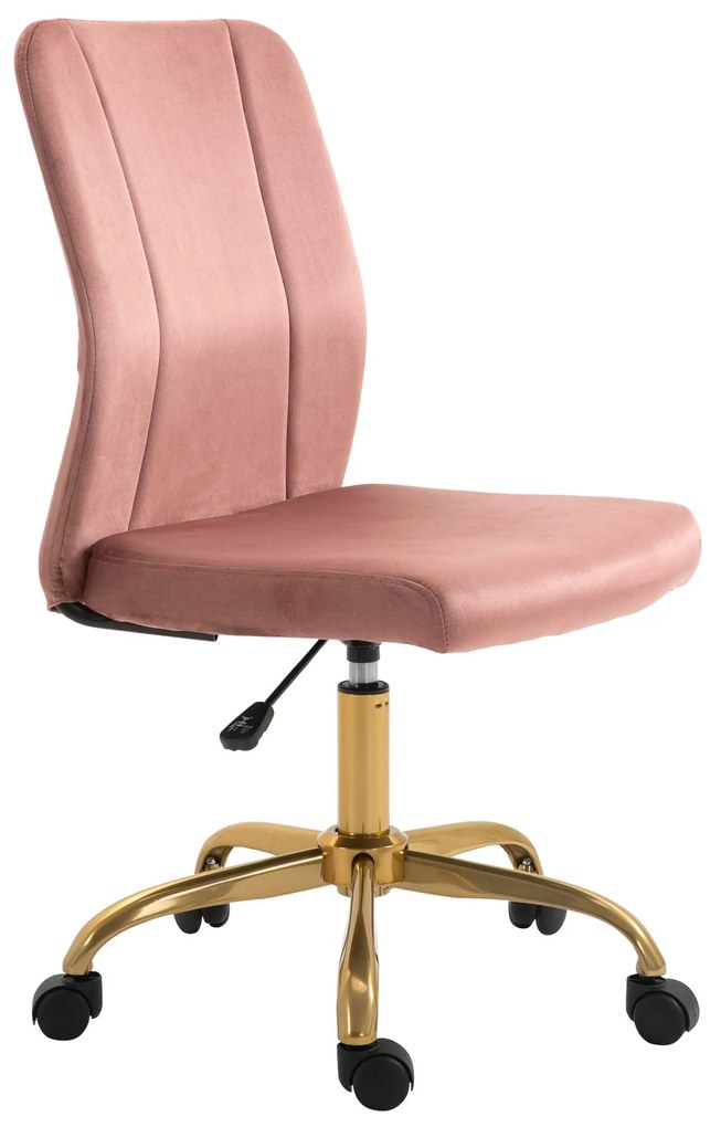 Vinsetto Scaun de birou design contemporan cu pivot 360° ergonomic spătar curb înălțime reglabilă înveliș din catifea 56 x 60 x 102 cm roz și aurie | Aosom Romania