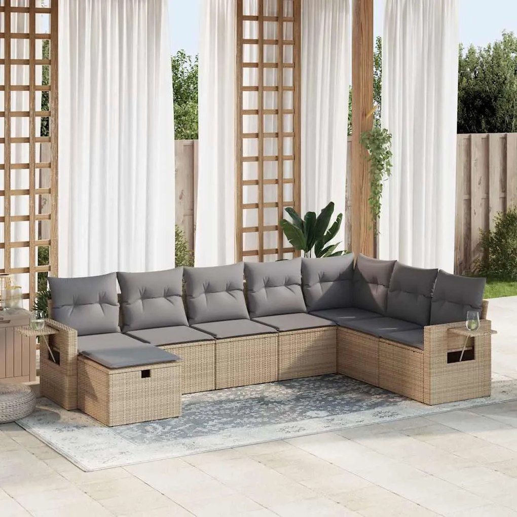 vidaXL Set canapele de grădină, 8 piese, cu perne, bej, poliratan