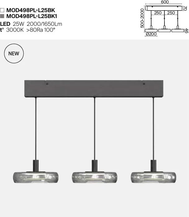 Lustra cu 3 pendule LED Float sticla fumurie
