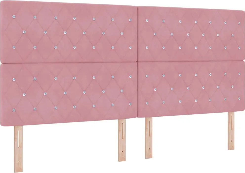 vidaXL Tăblie LED cu benzi LED cu headboard Manual Roz 200 cm Catifea