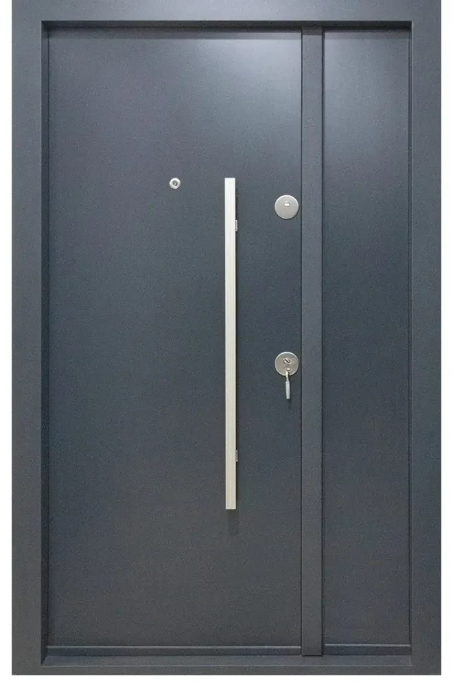 Usa metalica dubla de exterior cu izolatie si vizor Novo Doors NDS1200, Din compozit, 2 yale, Kit complet, Pentru case, Gri antracit (Sens