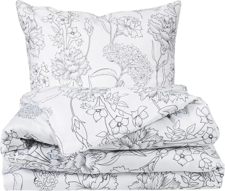 Lenjerie de pat Matex Satin Flori gri , 140 x 200cm, 70 x 90 cm