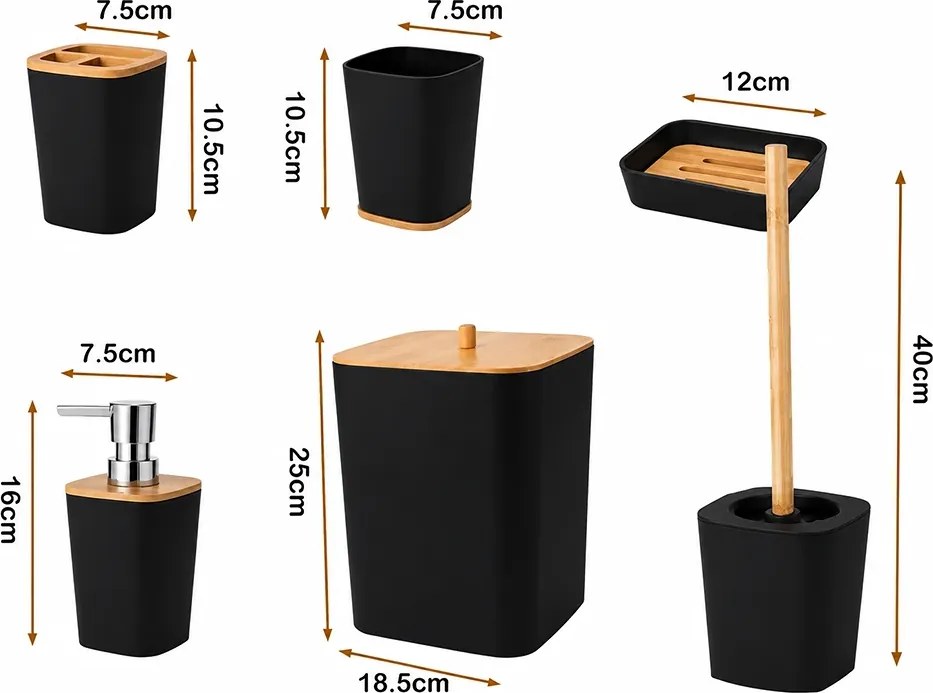 Set baie NATUREO 6 buc, bambus/negru