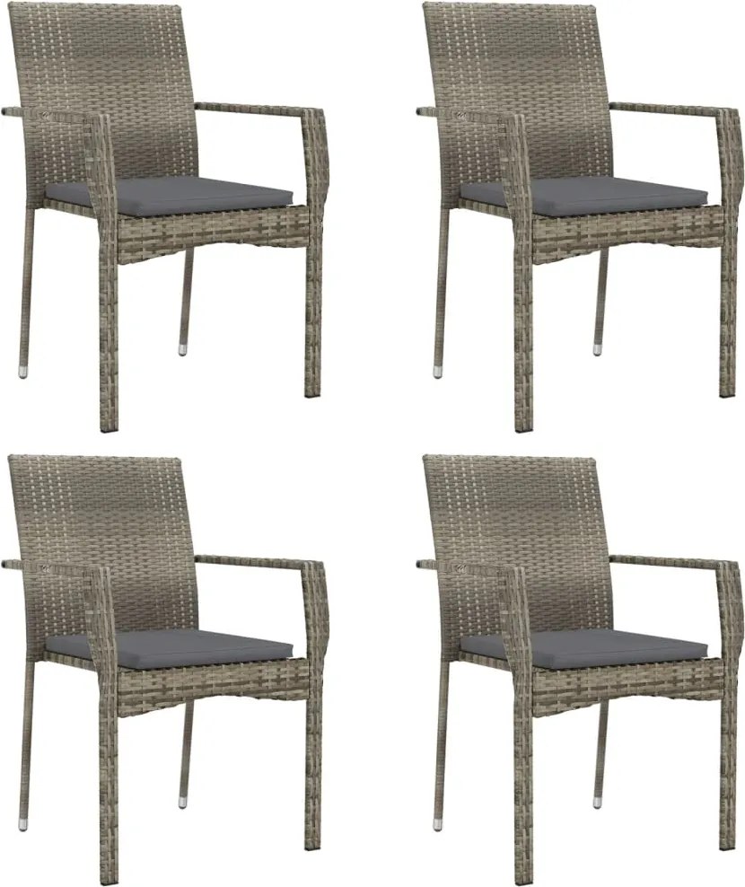 vidaXL Scaune de grădină cu perne, 4 buc., gri, poliratan