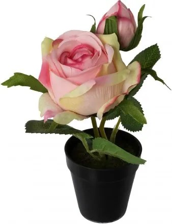 Floare artificiala in ghiveci, Rose Roz, H17 cm