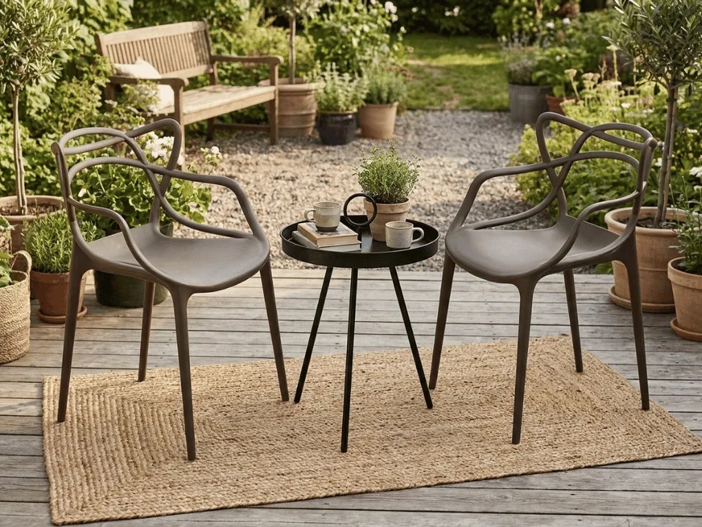 Set de gradina KATO SIRVON - 2 scaune si masa rotunda, negru/maro