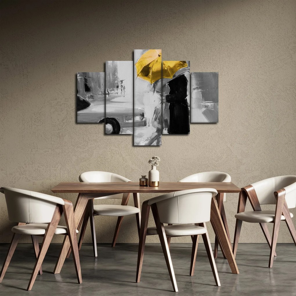Tablou - Cuplu în dragoste sub o umbrelă, galben (150x105 cm)