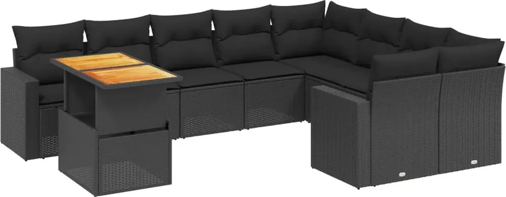 vidaXL Set canapele de grădină cu perne, 10 piese, negru, poliratan