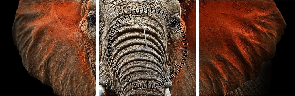 Tablou - Elefanți cu Tsavo (cu ceas) (90x30 cm)