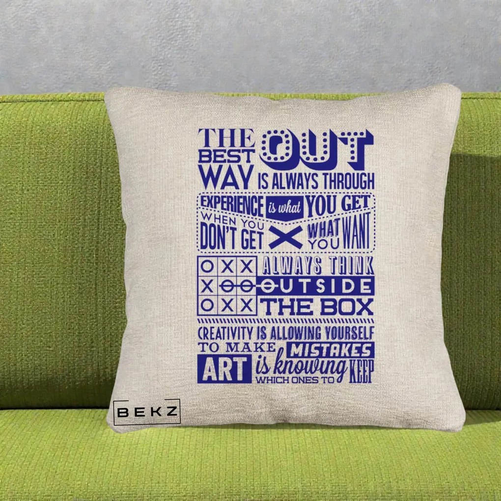 Perna Decorativa Citate Creativitate Albastru, 40x40 cm, Bej Canapea, Husa Detasabila, Perna Inclusa, BEKZ®