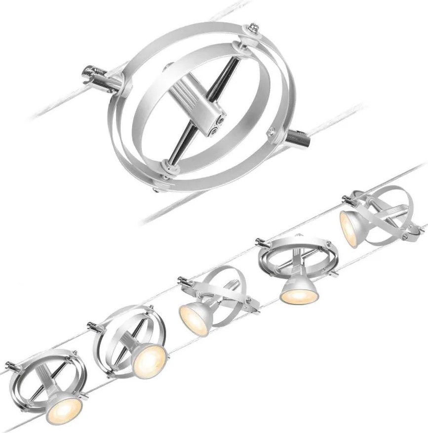 Paulmann 94436 - Set 5x GU5,3/10W, sistem complet pe cablu CARDAN 230 V, crom