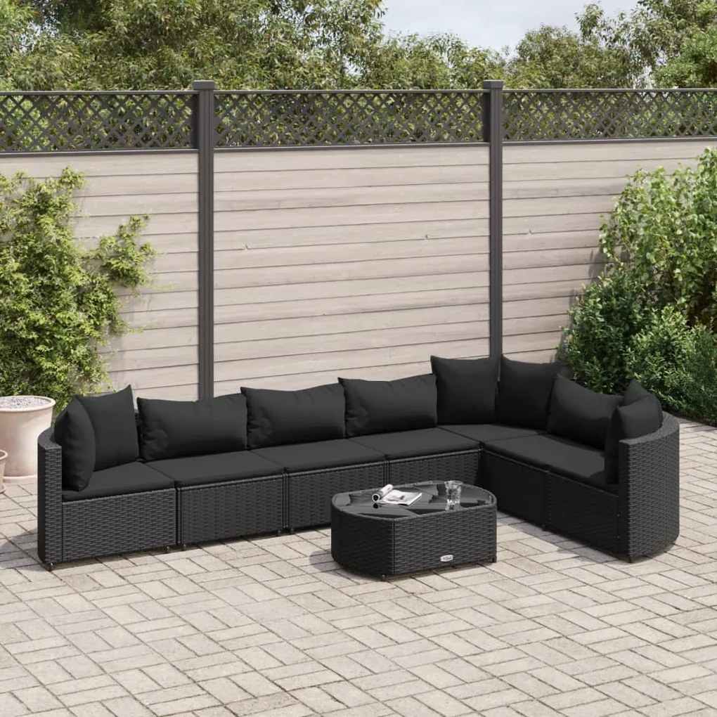 3308387 vidaXL Set mobilier de grădină cu perne, 8 piese, negru, poliratan