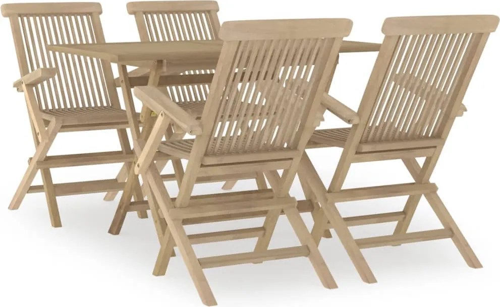 vidaXL Set mobilier de grădină, 5 piese, gri, lemn masiv de tec