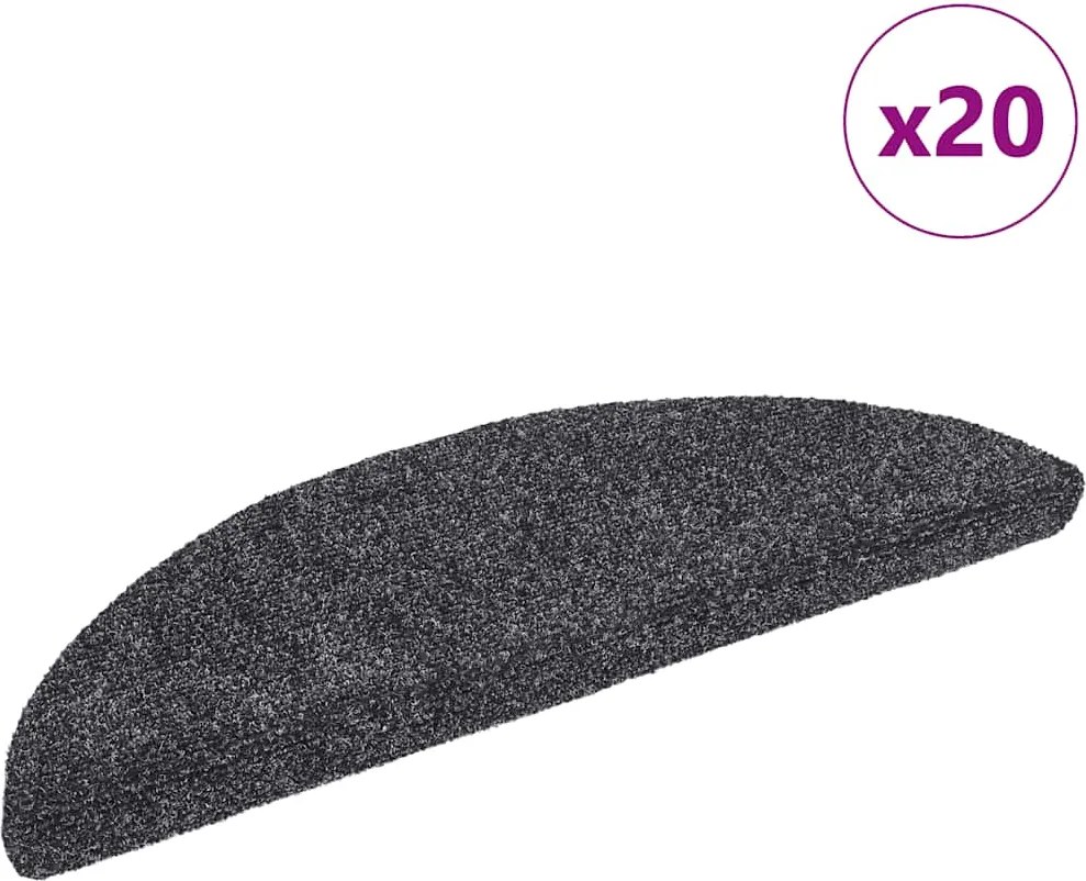 vidaXL Covorașe autoadezive pentru scări, 20 buc., 56x17x3 cm, gri închis, semirotunde