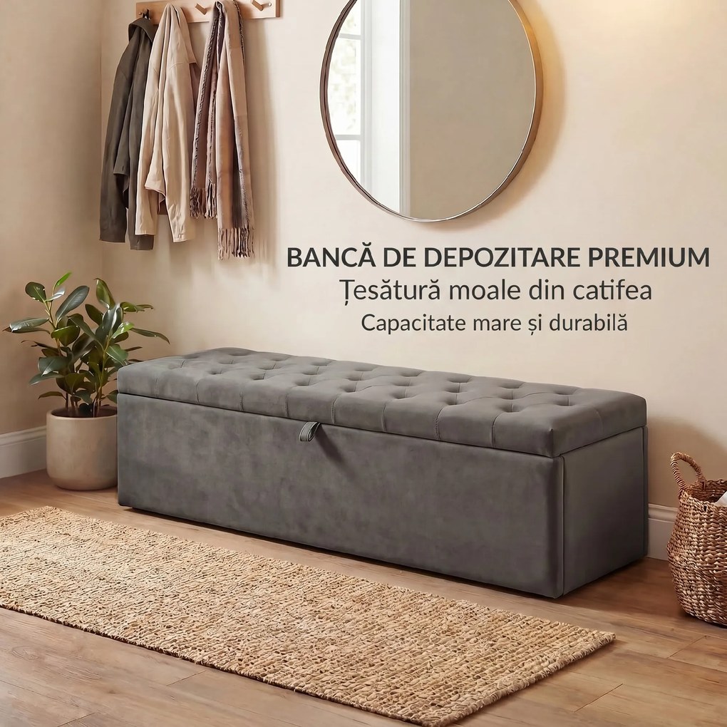 HOMCOM Pouf pentru ședere, suport pentru picioare, scaun, bancă mică, dulap pentru depozitare, gri | Aosom Romania