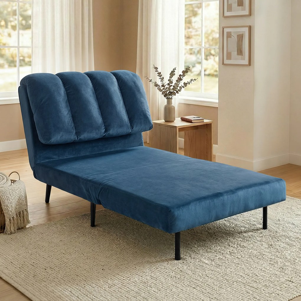 HOMCOM Fotoliu-Pat Pliabil Transformabil cu Spătar Reglabil, Albastru | Aosom Romania