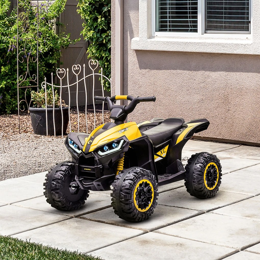 HOMCOM ATV Electric Copii Galben 3-5 ani cu muzica faruri LED cauciucuri late claxon masina | Aosom Romania