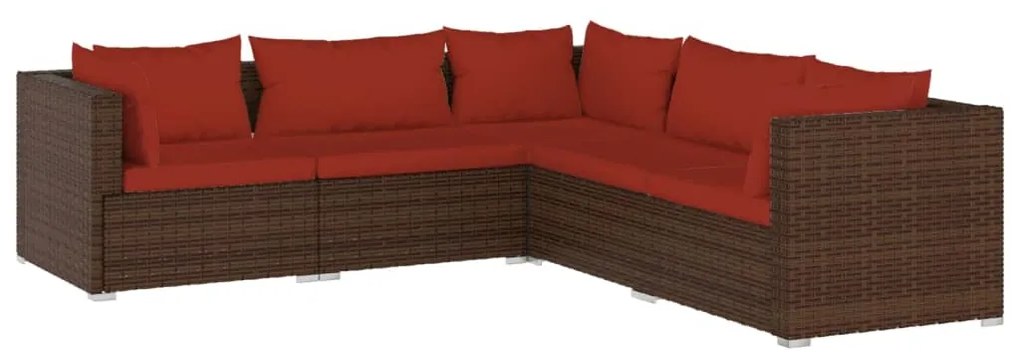 3101699 vidaXL Set mobilier de grădină cu perne, 5 piese, maro, poliratan