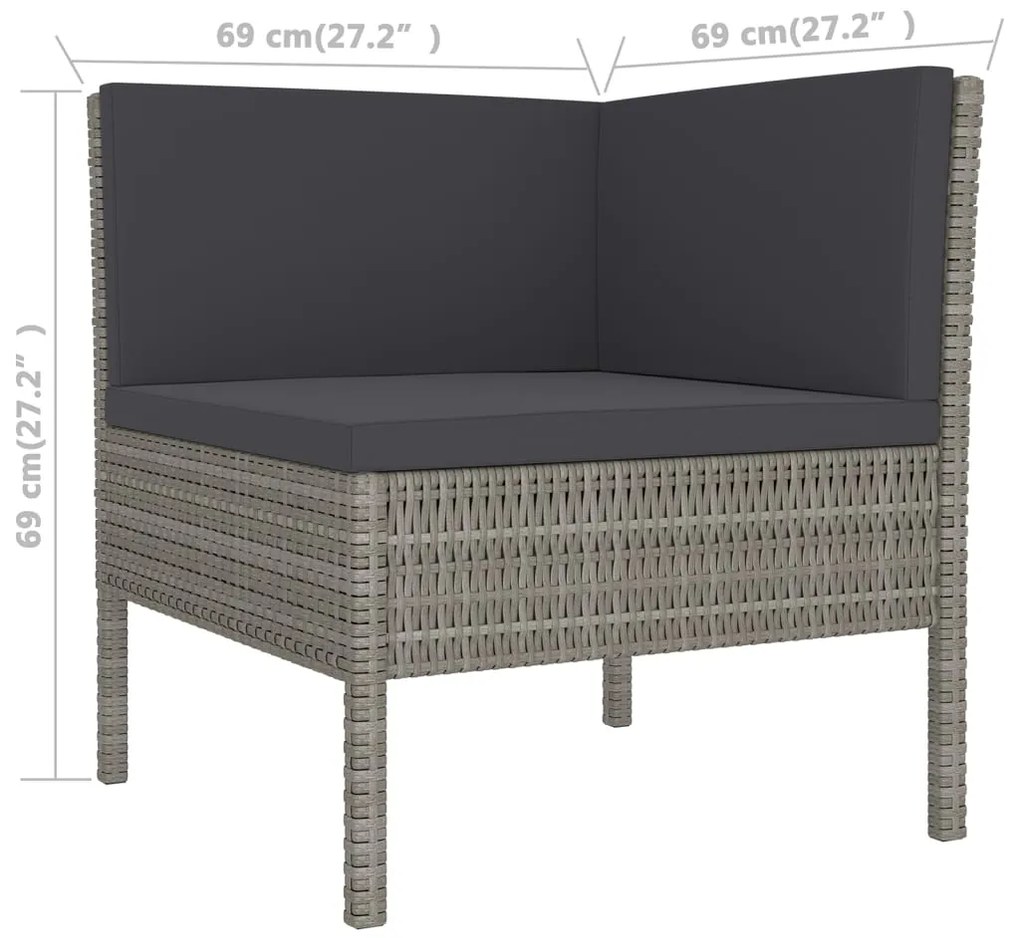 Set mobilier de gradina cu perne, 8 piese, gri, poliratan 3x colt + 3x mijloc + suport pentru picioare + masa, 1