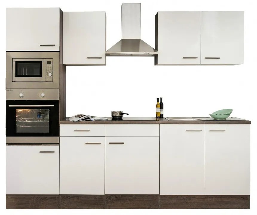 Mobilă de bucătărie Yorki cu corp din stejar Yorki, față alb satinat, dimensiune 270 cm