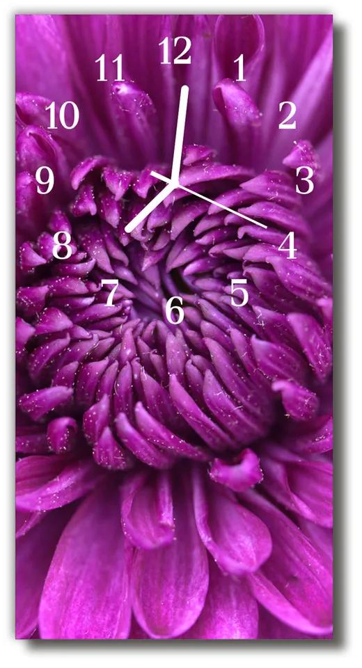 Ceas de perete din sticla vertical Flori bujor violet