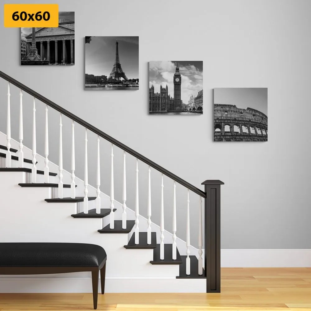 Set tablouri pentru iubitorii de călătorie în design alb-negru