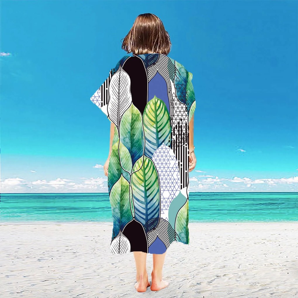Poncho prosop de plaja FEATHER verde-albastru 80x145 cm