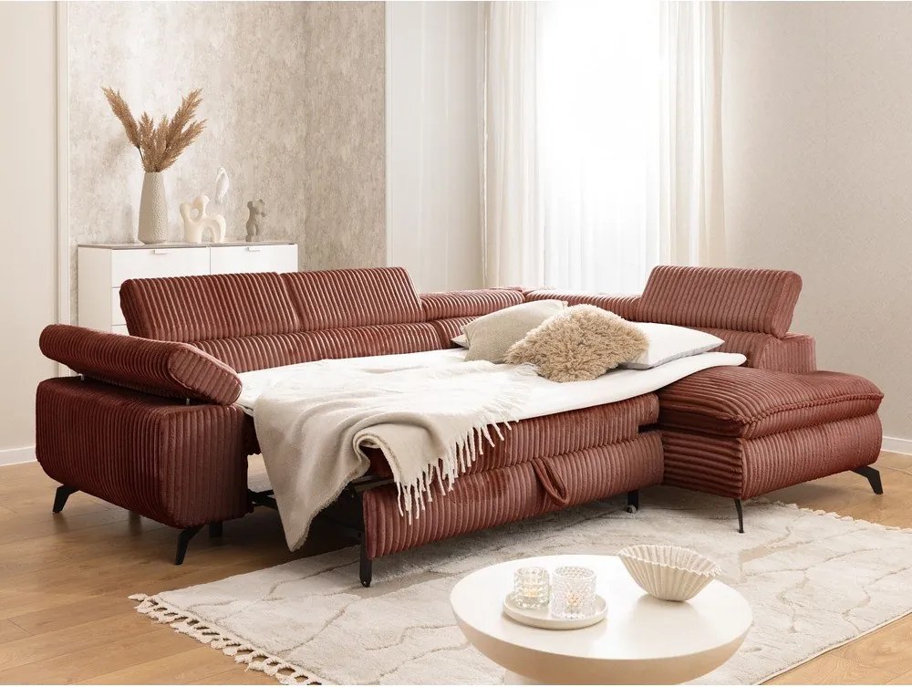 Colțar teracotă cu tapițerie din catifea reiată (cu colț pe partea dreaptă/în formă de ”L”) Marbeya – Ropez