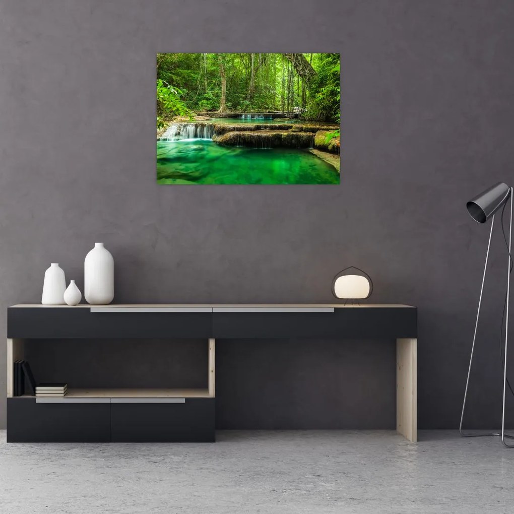 Tablou pe sticlă - Cascada Erawan din Kanchanaburi, Thailanda (70x50 cm)