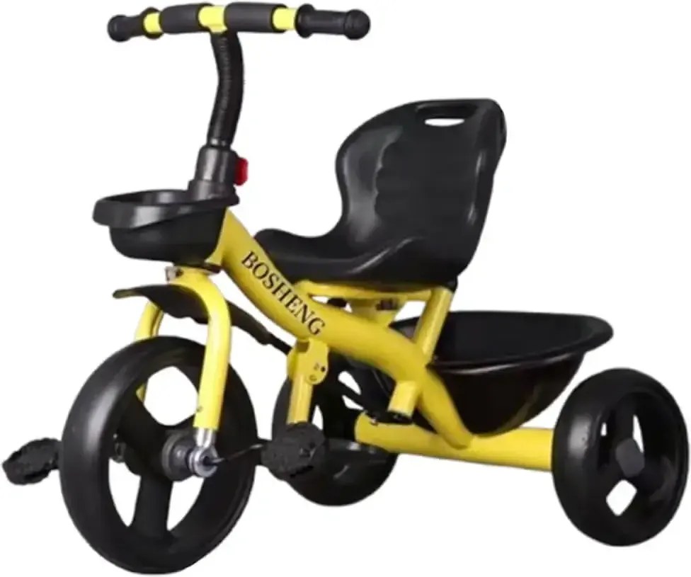 Tricicleta copii 2-6 ani cu sezut reglabil, NBW, roti sport din spuma EVA si cosuri de depozitare, Galben