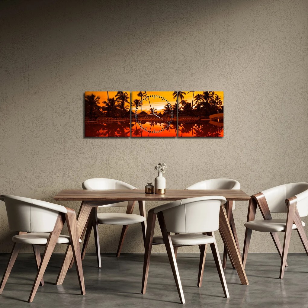 Tablou - Apus de soare deasupra rezortului (cu ceas) (90x30 cm)