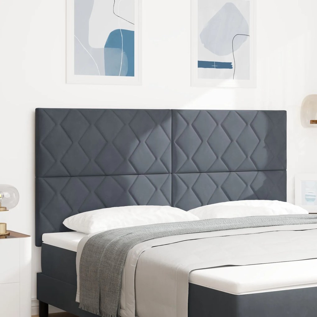 vidaXL Tăblie cap Pe perete Geometric Manual Gri închis 180 cm Catifea