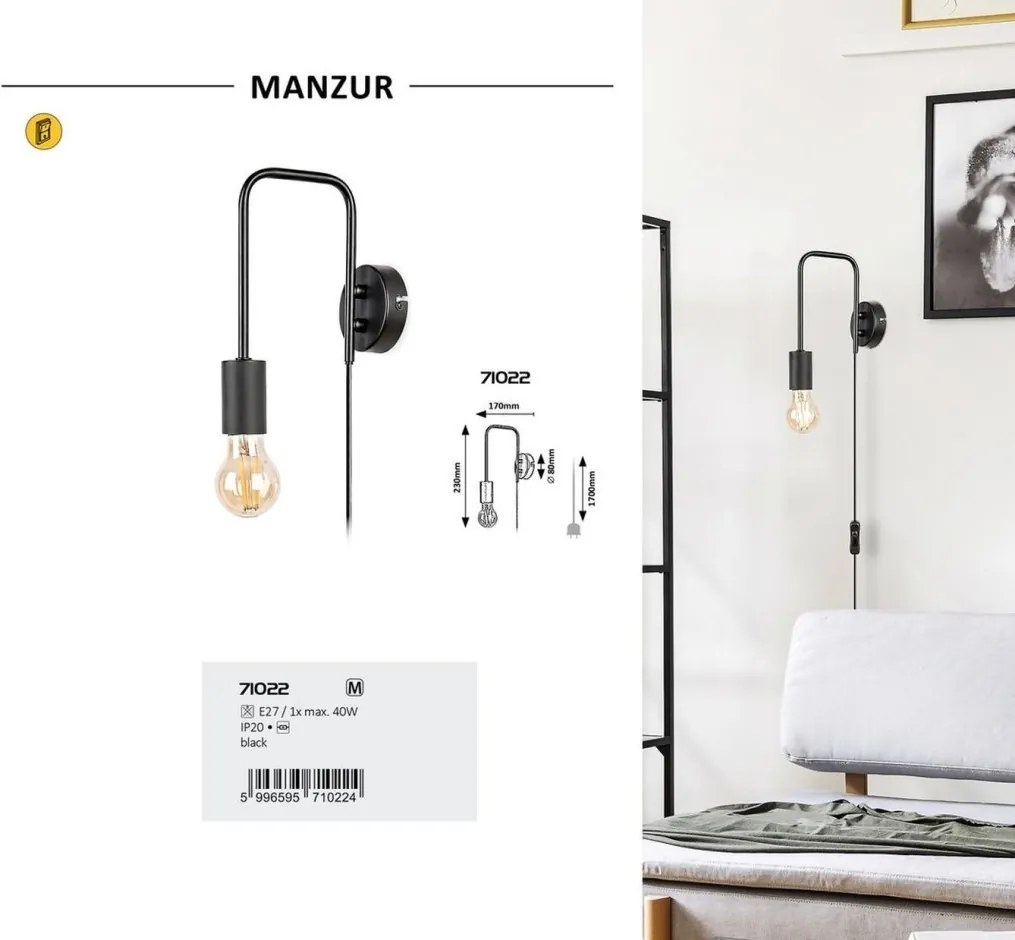 Aplica de perete design industrial minimalist Manzur