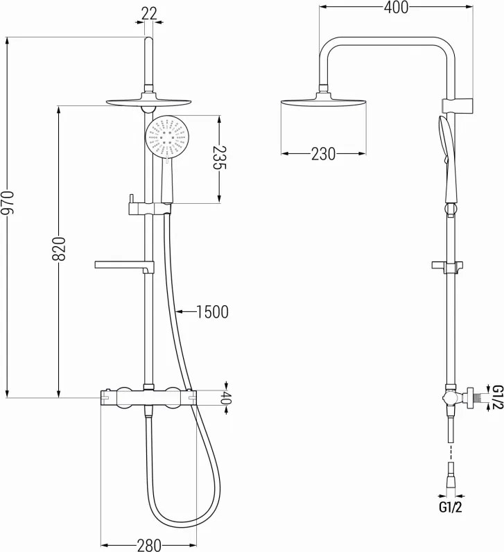 Mexen KX33 set de duș montat pe perete cu cap de duș și baterie termostatică, negru - 771503391-70