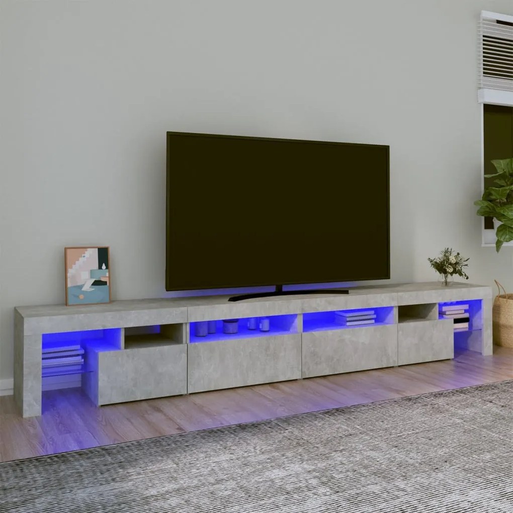 vidaXL Comodă TV cu lumini LED, gri beton, 260x36,5x40cm