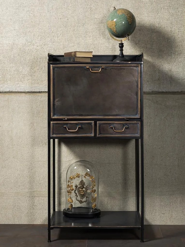 Bar din metal, cu 2 sertare și ușă rabatabilă, aspect vintage, Bonaparte