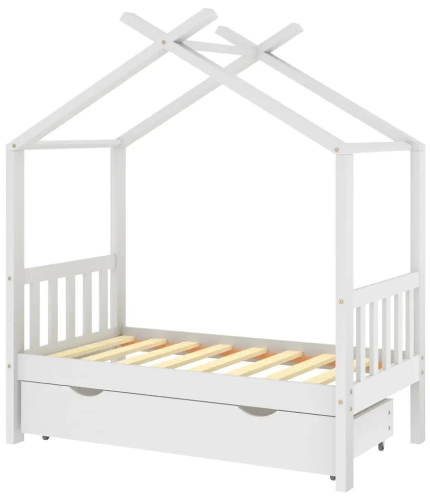 322148 vidaXL Cadru pat de copii cu un sertar, alb, 70x140 cm, lemn masiv pin