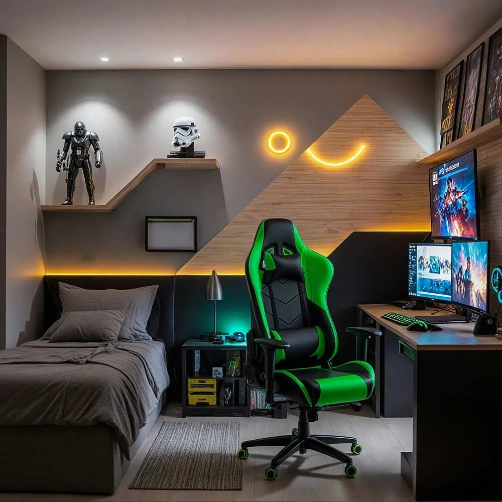 Scaun gaming verde din piele sintetică cu design racing OFF 306