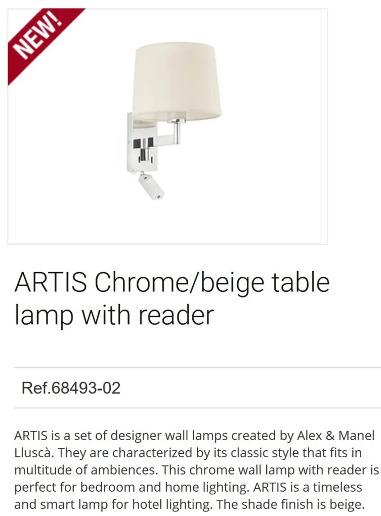 Aplica cu reader LED stil clasic design elegant ARTIS crom/bej