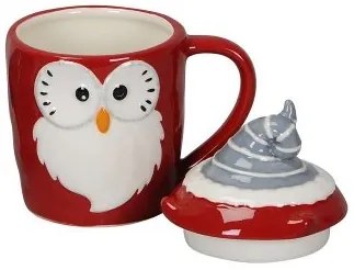 Cana cu capac Christmas Owl din ceramica 15 cm